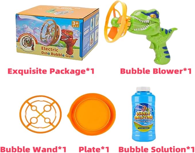 Dino Bubble Gun Bubble Machine for Dinosaur Bubble Blower Toy for Kids and Toddlers Bubble in Bubble Gun Party Favors Birthday for 3 4 5 6 7 8 9 10+Years Old Boys and Girls (Red)