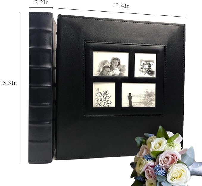 RECUTMS Magnetic Self-Stick 60 Pages Photo Album Family Album Leather Cover Hand Made DIY Albums 13.3 x 13.4 (Inches) Holds 3X5, 4X6, 5X7, 6X8,8X10 Photos(Blue)