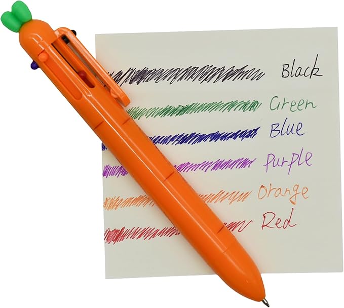 10 pieces Carrot-Shaped 6-Color Retractable Ballpoint Pens, Cute Vegetable Design Multicolor Writing Pens for School, Office, Note-Taking, Journaling (Assorted Colors)