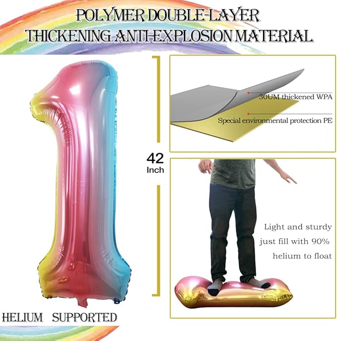 GOER Number 10 Balloons for 10th Birthday Party Decorations,42 Inch Jumbo Foil Helium Balloons for 10th Anniversary (Rainbow)