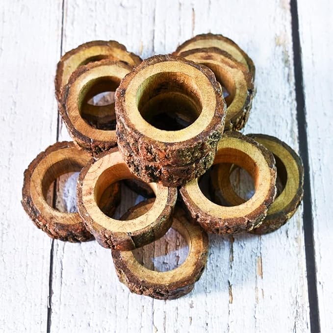 Ajuny Wooden Napkin Rings Set of 12 Handmade Bark Edge Table Decor 1.5 Inch | - Image 5