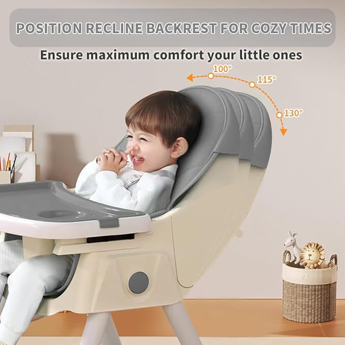 High Chairs for Babies and Toddlers, 4 in 1 Convertible Baby High Chair, Portable High Chair for Travel with Adjustable Height and Back, Foldable HighChair with Wheels& Pu Cushion (Grey)