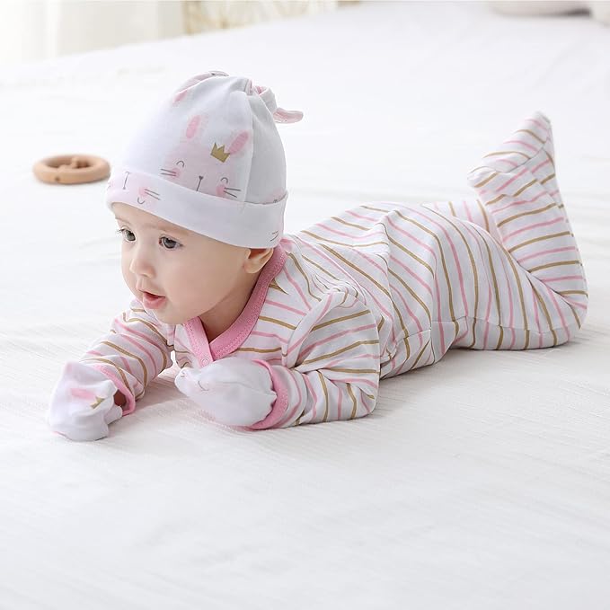 Newborn Baby Boy Girl Caps Mittens Socks Set Cotton Baby Essentials Accessories (Hats+Gloves+Socks)