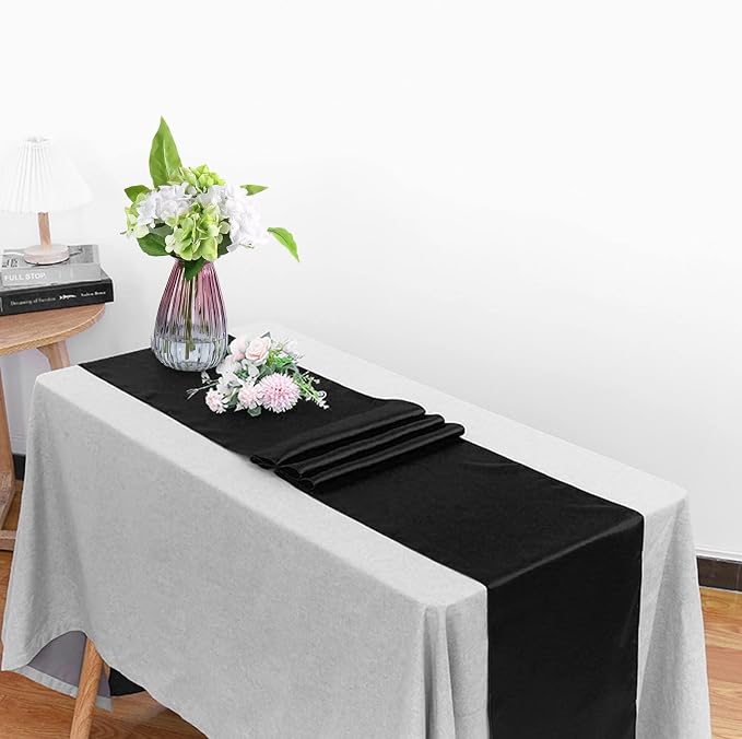 6 Pack Black Table Runners, Satin Table Runner 12x108 Inches Long, Silk and - Image 2