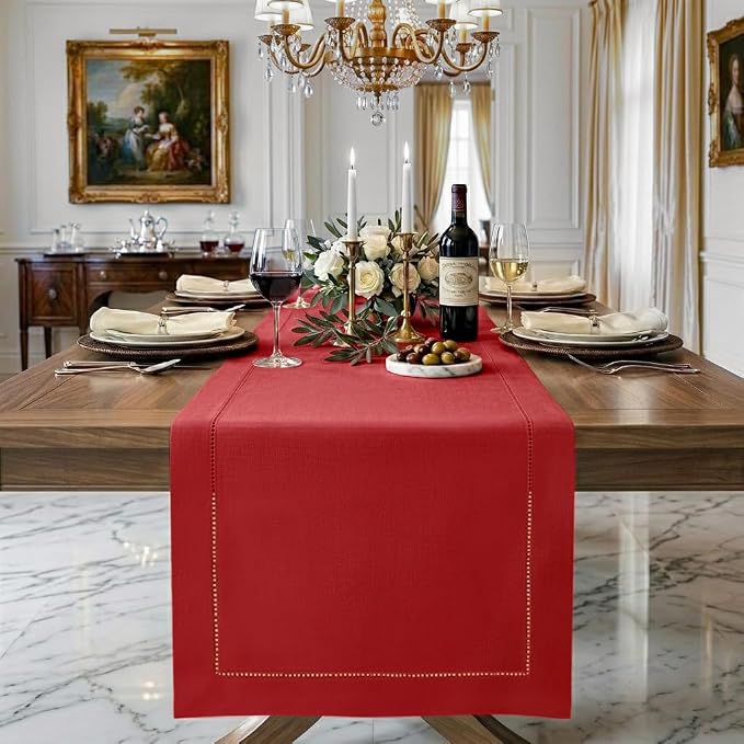 Signature Linen™ by D'Moksha Racing Red Table Runner 72 Inches Long, 100% Pure by DMokshaHomes