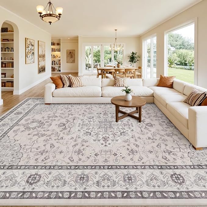 8x10 Area Rugs for Living Room: Vintage Boho Neutral Washable Rug Indoor Soft - Image 8