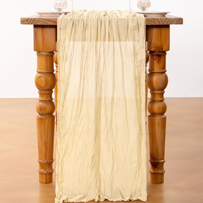 DeZerlor Beige Cheesecloth Table Runners 12 Pack Summer Boho Runners | - Image 5