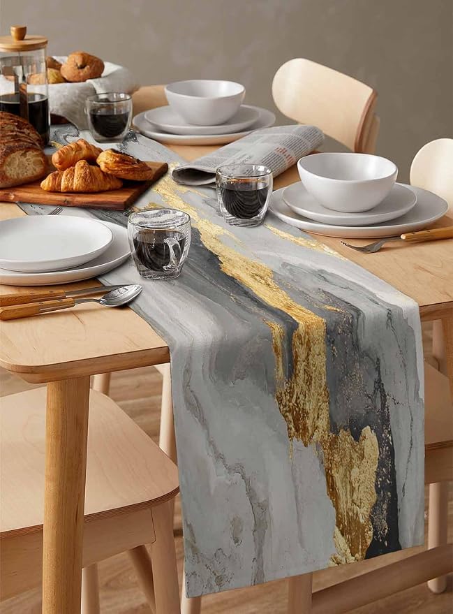 Grey Ombre Marble Table Runners 36 Inches Long, Abstract Art Kitchen Dining - Image 3