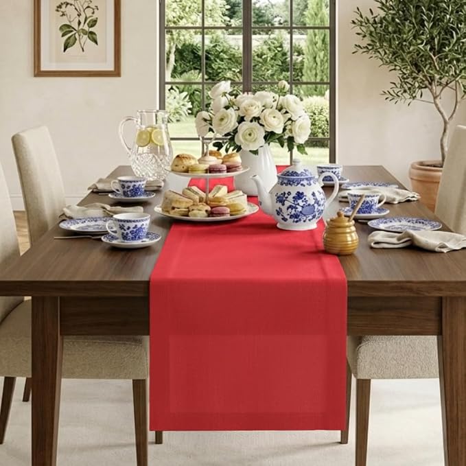 Classic Linen™ by D'Moksha Racing Red Table Runner 108 Inches Long, 100% Pure by DMokshaHomes