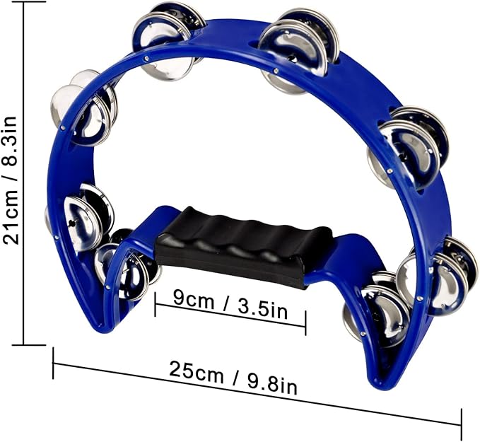 EastRock Tambourine Metal Jingles Hand Held Percussion Half Moon Tambourine for Kids, Adults, KTV, Party BLUE