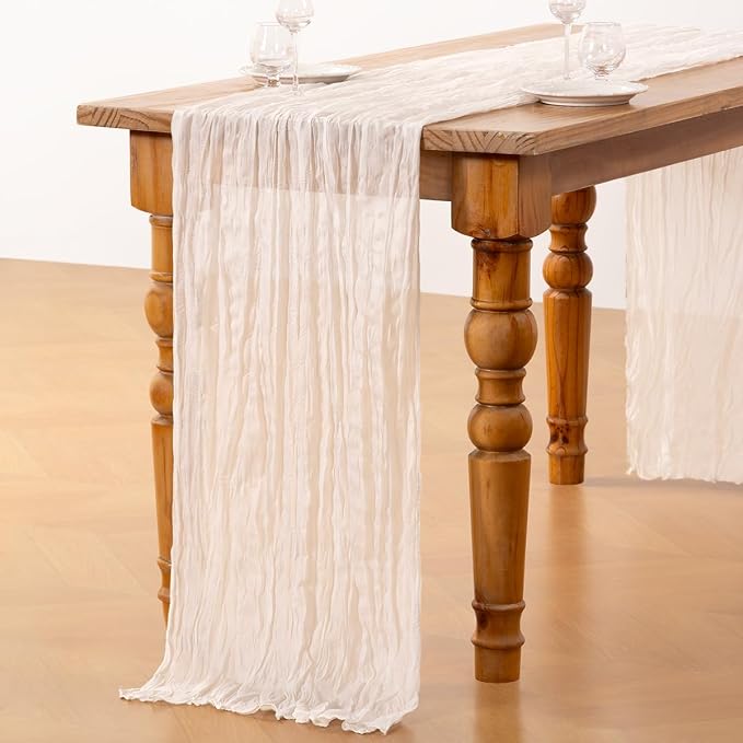 DeZerlor Ivory White Cheesecloth Table Runner 1 Pack Summer Boho Runner | - Image 6