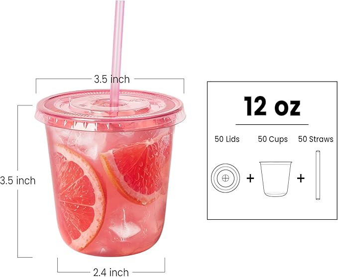 50 Sets - 12oz Pink Plastic Cups - Image 2
