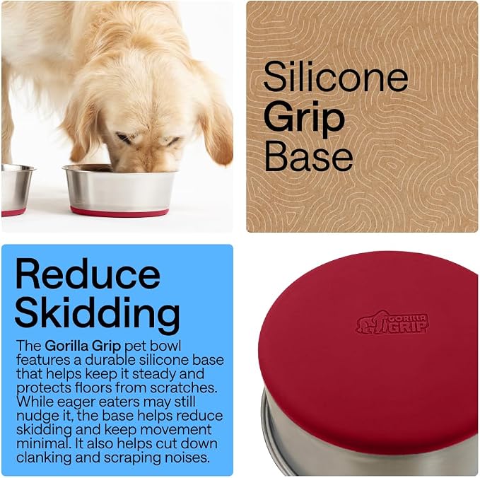 GORILLA GRIP Dog Bowls, Food Grade 304 Stainless Steel, Holds 8 Cups Each Food - Image 3