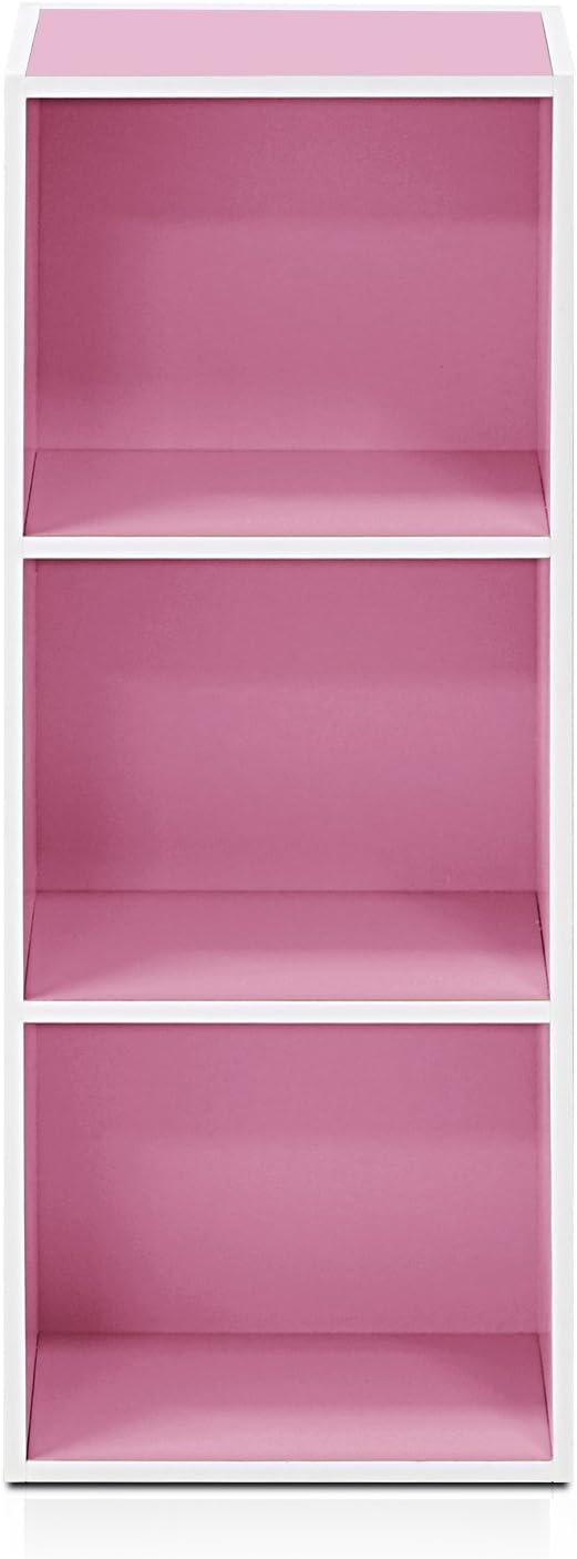Furinno 3-Tier Open Shelf Bookcase, White/Pink 11003WH/PI