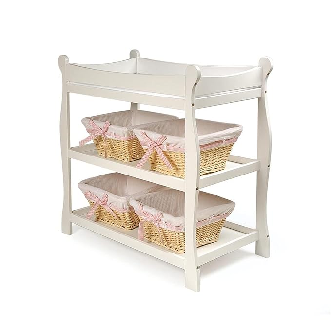 Badger Basket Sleigh Style Baby Changing Table - Nursery Diaper Station with Safety Rails, Foam Pad, and Two Storage Shelves - Nursery Organizer - Black
