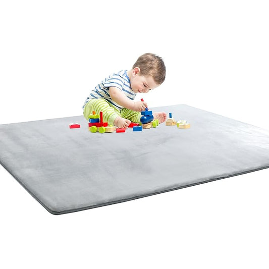 BALAPET Thick Memory Foam 47x47 Play Mat for Playpen, Super Soft Velvet Portable Baby Playpen Mat for Kids Toddler Crawling and Play, Non-Slip Bottom Playmat, Grey