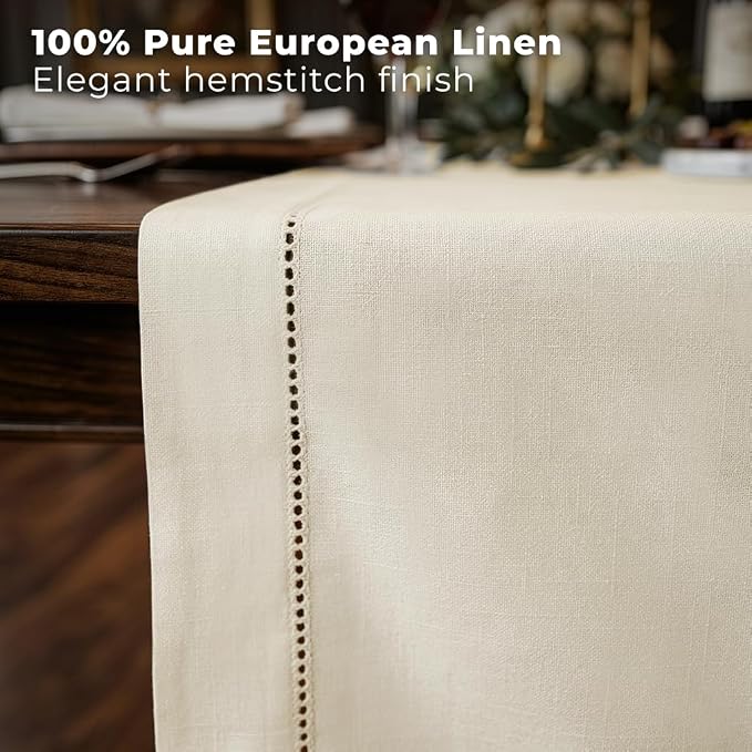 Signature Linen™ by D'Moksha Ivory Table Runner 120 Inches Long, 100% Pure Linen - Image 2