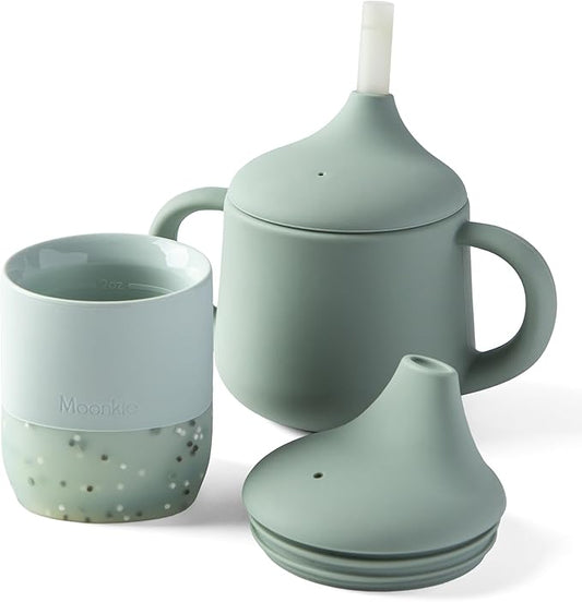 Moonkie Baby Training & Sippy Cup Set | 4 Months+ | Baby-Led Weaning Essential | Gift (Mint Cup Set, 2 Pack)