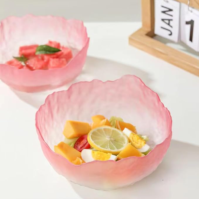 Glass Bowl for Salad Candy Fruit Serving, Decorative Bowl, Dish-Pink 7.6" | - Image 2