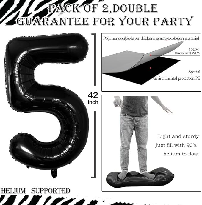 GOER Black Foil Balloons Number 5,Huge Number Balloons for 5th 15th 25th 35th 45th Birthday Party Supplies Anniversary Decorations (3 pcs,42 inch,32 inch,16inch)