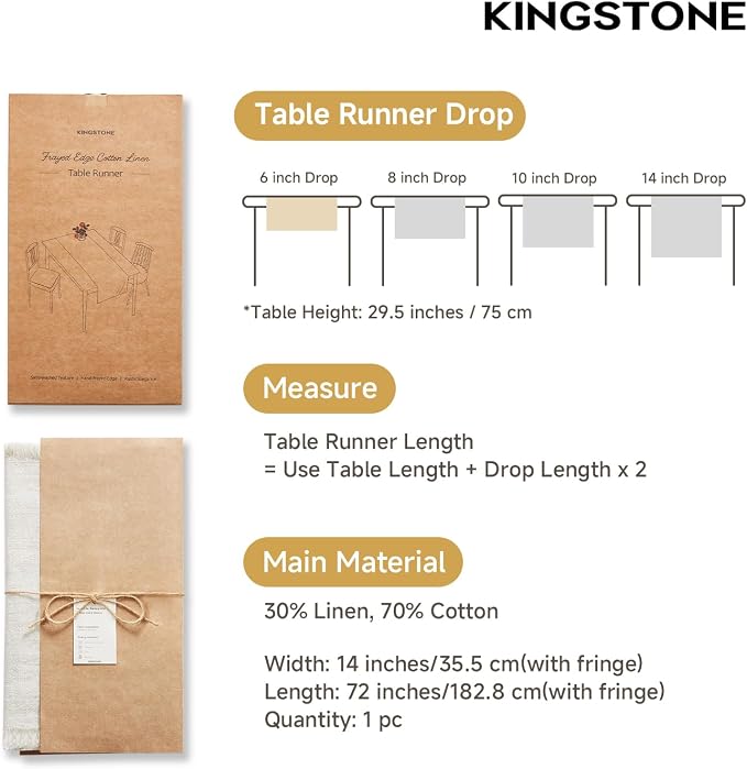 14 x 72 Inches Frayed Edge Table Runner, 270G Heavyweight Sand Washed Slub - Image 2