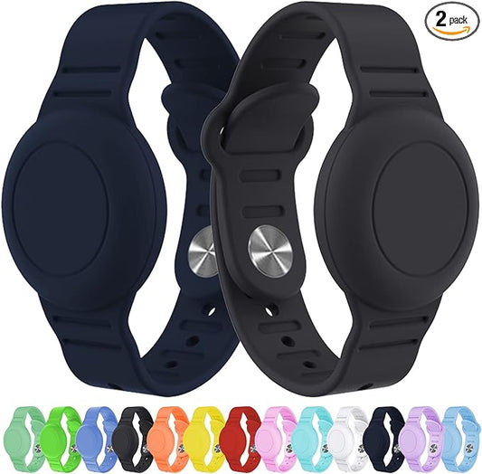 2 Pack Waterproof AirTag Bracelet for Kids, Hidden Silicone Wristband for AirTag, GPS Tracker Case for Air Tag Holder Strap Band for Child Toddler, Secure Anti-Loss Protection(Black Navy Blue)