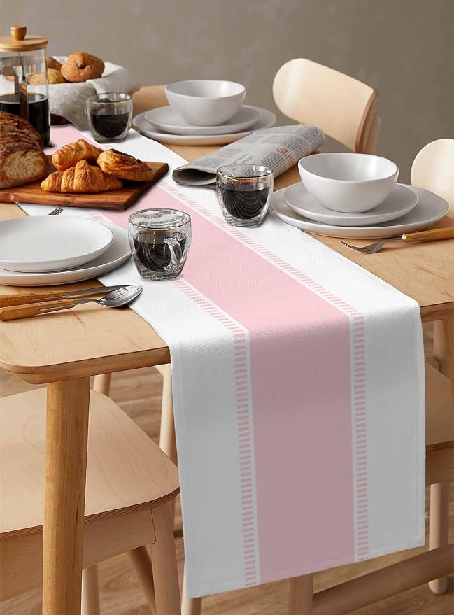 Pink Stripe Table Runners 90 inches Long, Linen Boho Table Runner Farmhouse - Image 6