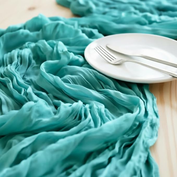 Teal Cheesecloth Table Runner 120 Inches 4 Pack Gauze Table Runner | Summer - Image 4
