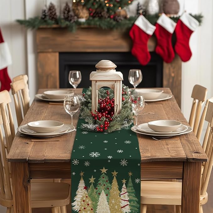 Christmas Table Runner 13x48 Inch, Xmas Trees Snowflakes Holiday Decorative - Image 3