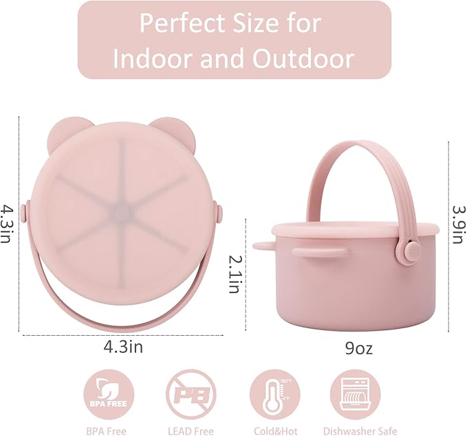 Snack Cups for Toddlers, Baby Snack Containers, Silicone Toddler Snack Cups No Spill, Food Catcher with Lid & Bucket-like Handle, BPA Free & Dishwasher Safe, 9 Ounce Lilac