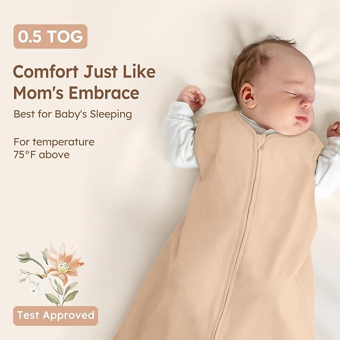 Baby Sleep Sack 0-6 Months Summer Sleep Sack 3 Pack 100% Cotton Baby Sleep Bag Wearable Blanket for Newborn Infant Orange Flowers & Plaid