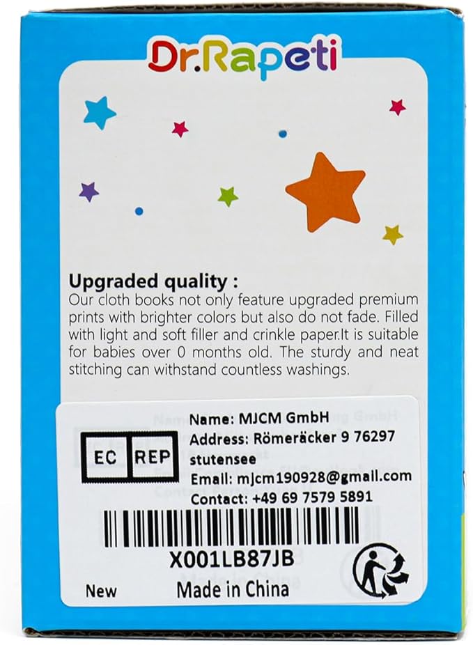 Dr.Rapeti Soft Cloth Books Baby Books Bath Books 6-Pack for Baby Infant Toddler Kids Crinkle Squeaky Washable Chewable Non-Toxic Early Educational Giftable