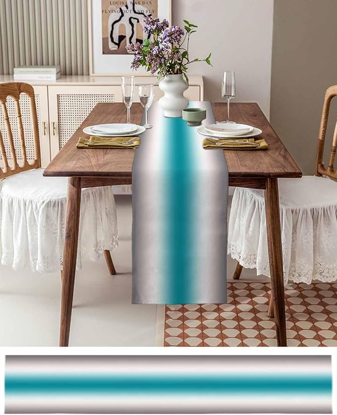 Turquoise Gray Ombre Table Runners 120 Inches Long, Farmhouse Teal Gradient - Image 6