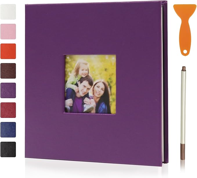 RECUTMS Photo Album Self Adhesive Magnetic Scrapbook 4x6 5x7 8x10 Pictures Scrapbook Album, 40 Pages Photo Book for DIY Baby Family Wedding with Metal Pen and Plastic Board (Purple)
