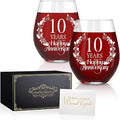 Perfectinsoy 10 Years Happy Anniversary Wine Glass Set of 2, 10th Anniversary by Perfectinsoy
