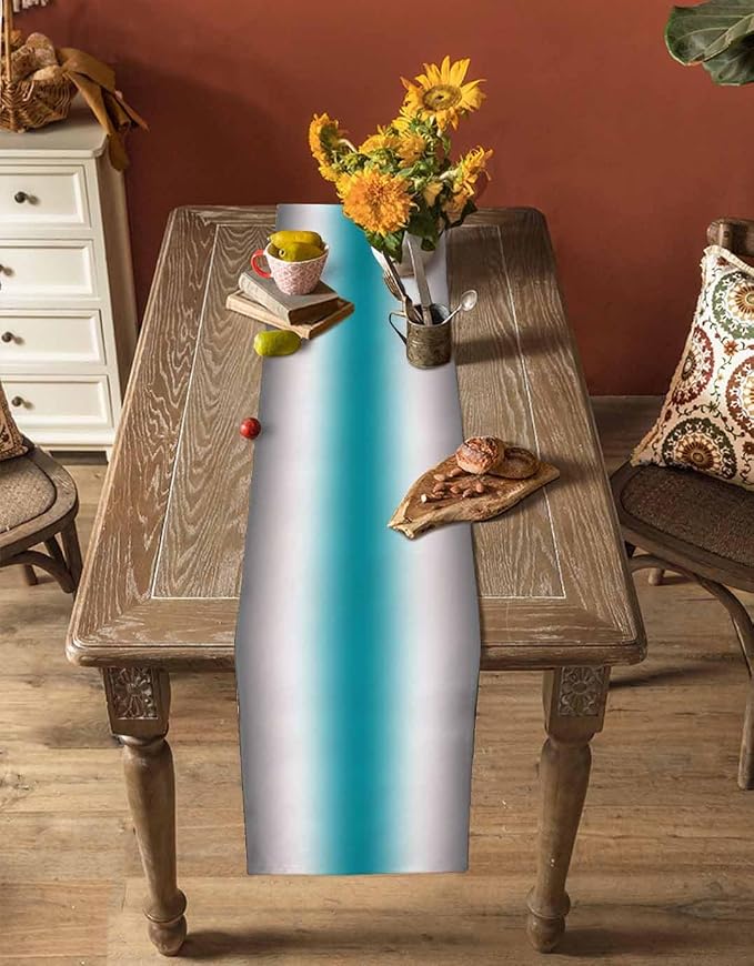 Turquoise Gray Ombre Table Runners 60 Inches Long, Farmhouse Teal Gradient - Image 4