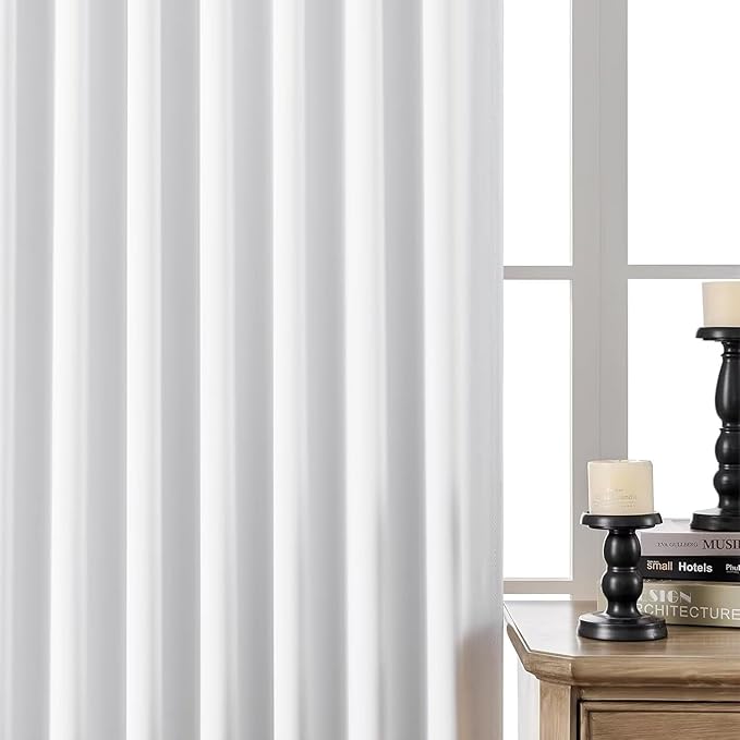 Joydeco 108 Inch 60% Blackout White Curtains 2 Panels, Elegant Semi Sheer Curtains for Bedroom,Thermal Insulated Black Out Drapes for Living Room,Rod Pocket Back Tab Drapes(W52 x L108 Inch,Pure White)