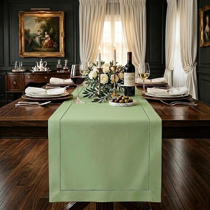 Signature Linen™ by D'Moksha Sage Green Table Runner 120 Inches Long, 100% Pure by DMokshaHomes