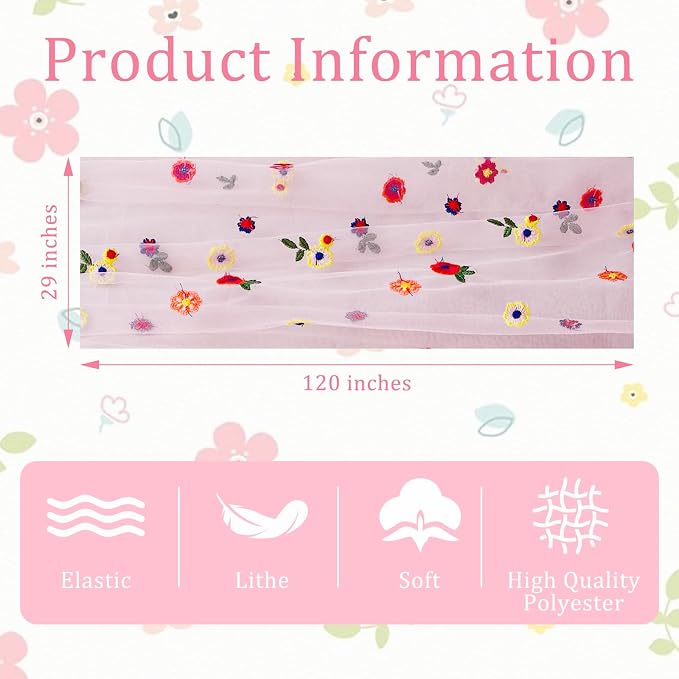 BINBE 3pcs Pink Daisy Spring Table Runner Embroidery Gauze 10FT Florals - Image 4