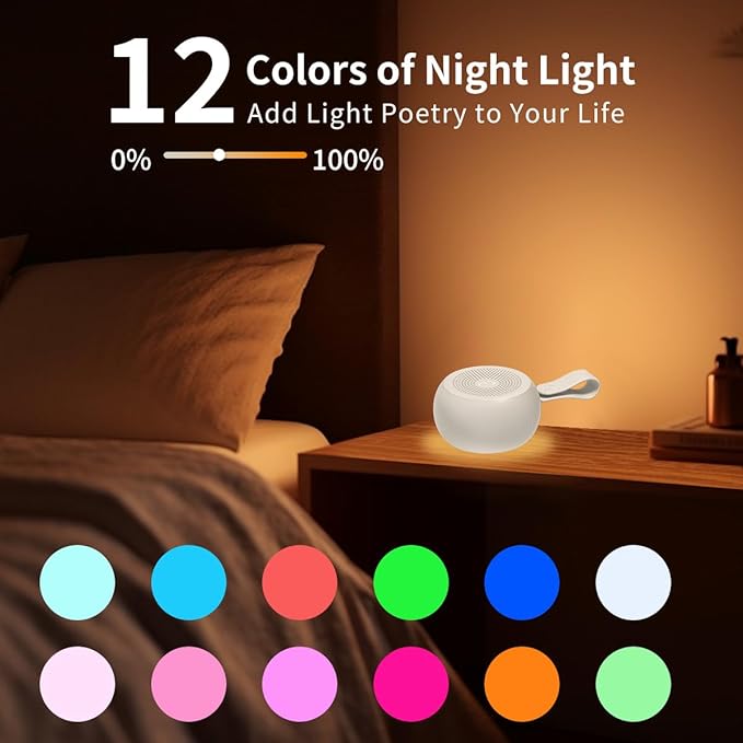 Easysleep White Noise Sound Machine Portable Sleep Machine for Baby Adult with 30 Soothing Sounds 12 Night Light Colors 4 Timer Memory Function Rechargeable Noise Machines for Sleeping, Office