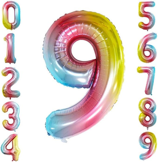 GOER Rainbow Foil Balloons Number 9,Huge Number Balloons for 9th Birthday Party Supplies Anniversary Decorations (3 pcs,42 inch,32 inch,16inch)