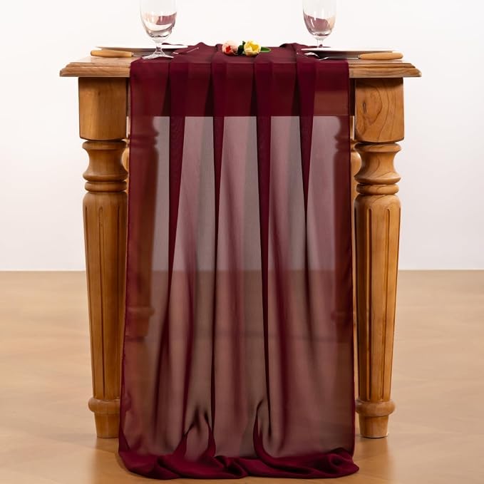 Burgundy Chiffon Table Runner Summer Boho Wedding Birthday Party Decor | 14ft - Image 5