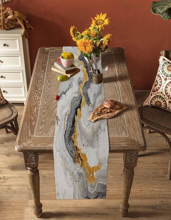 Grey Ombre Marble Table Runners 120 Inches Long, Abstract Art Kitchen Dining - Image 4