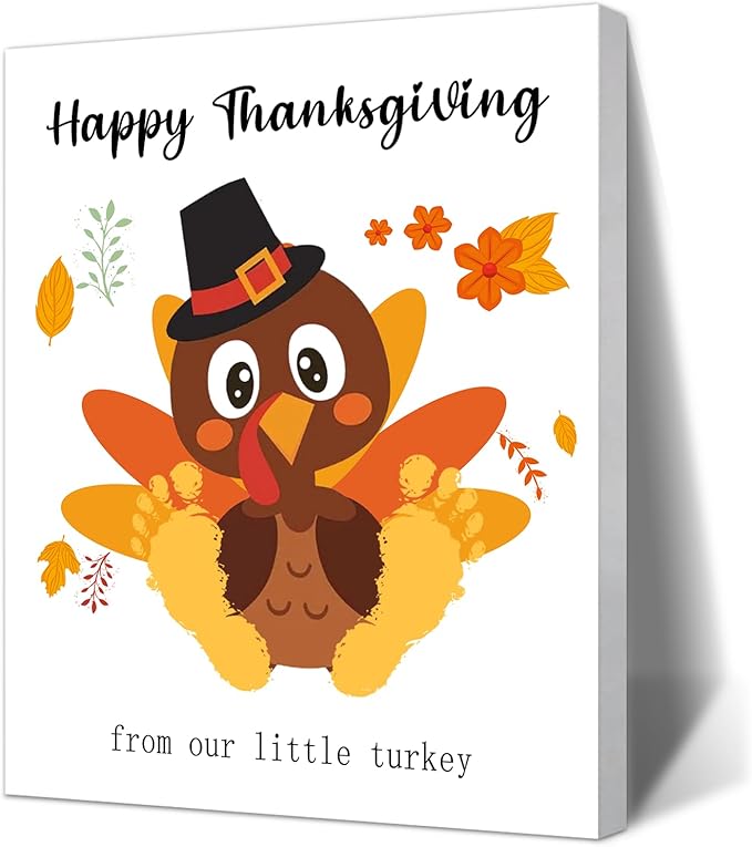 SHLINCO Baby's First Thanksgiving Handprint Kit - Fall Photo Props and Keepsake Gift, 7.8x9.8 Inch Canvas Footprint Art for Desktop, Family Thanksgiving Decor