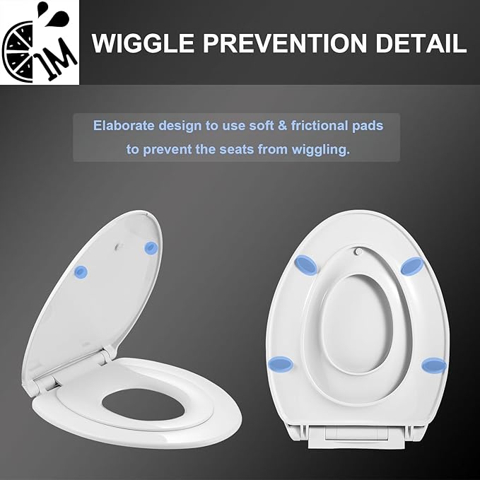 Elongated Toilet Seat with Toddler Seat Built In, Slow Close for Both Child & Adult Seats, Potty Training, No Wiggle and Easy to Install, Detachable Toddler Seat, White (2Pcs Pack)