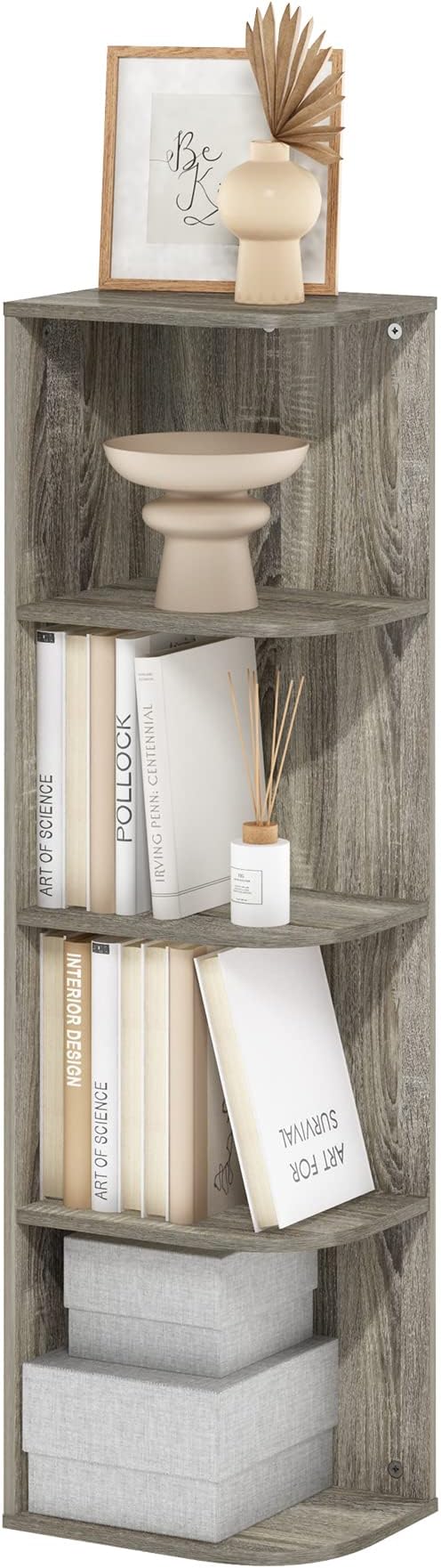 Furinno Pasir 4-Tier Corner Open Shelf Bookcase, French Oak