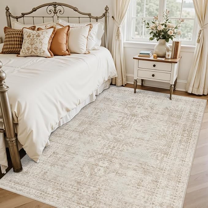 5x7 Area Rugs for Living Room: Vintage Boho Neutral Washable Rug Indoor Soft - Image 2