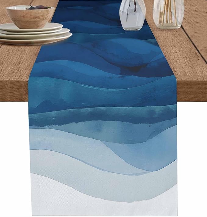 Navy Blue Ombre Table Runners 36 Inches Long, Abstract Modern Stripe Table by Unknown
