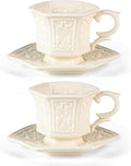 KAMMAK Tea Cups and Saucers Set of 2, 6 oz Porcelain Coffee Cups, SY003 | by KAMMAK