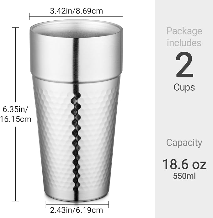 Beasea Stainless Steel Cups 19 oz, 2 Pack Large 18.6oz 550ml Stainless Steel - Image 2